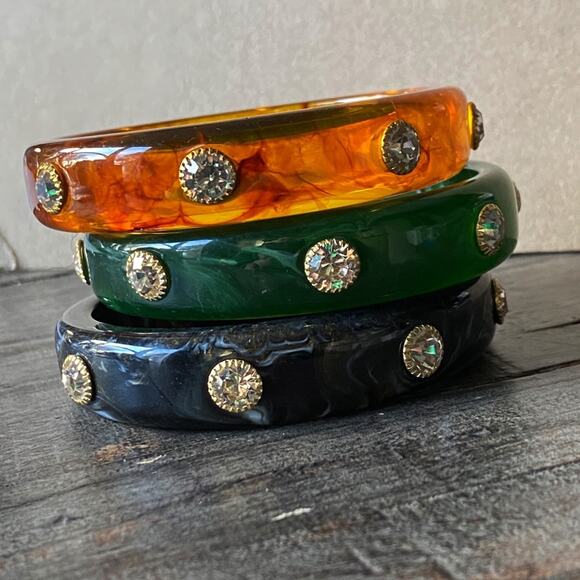 NEW Rhinestone Acrylic Bangle Bracelet Set - Picture 7 of 15
